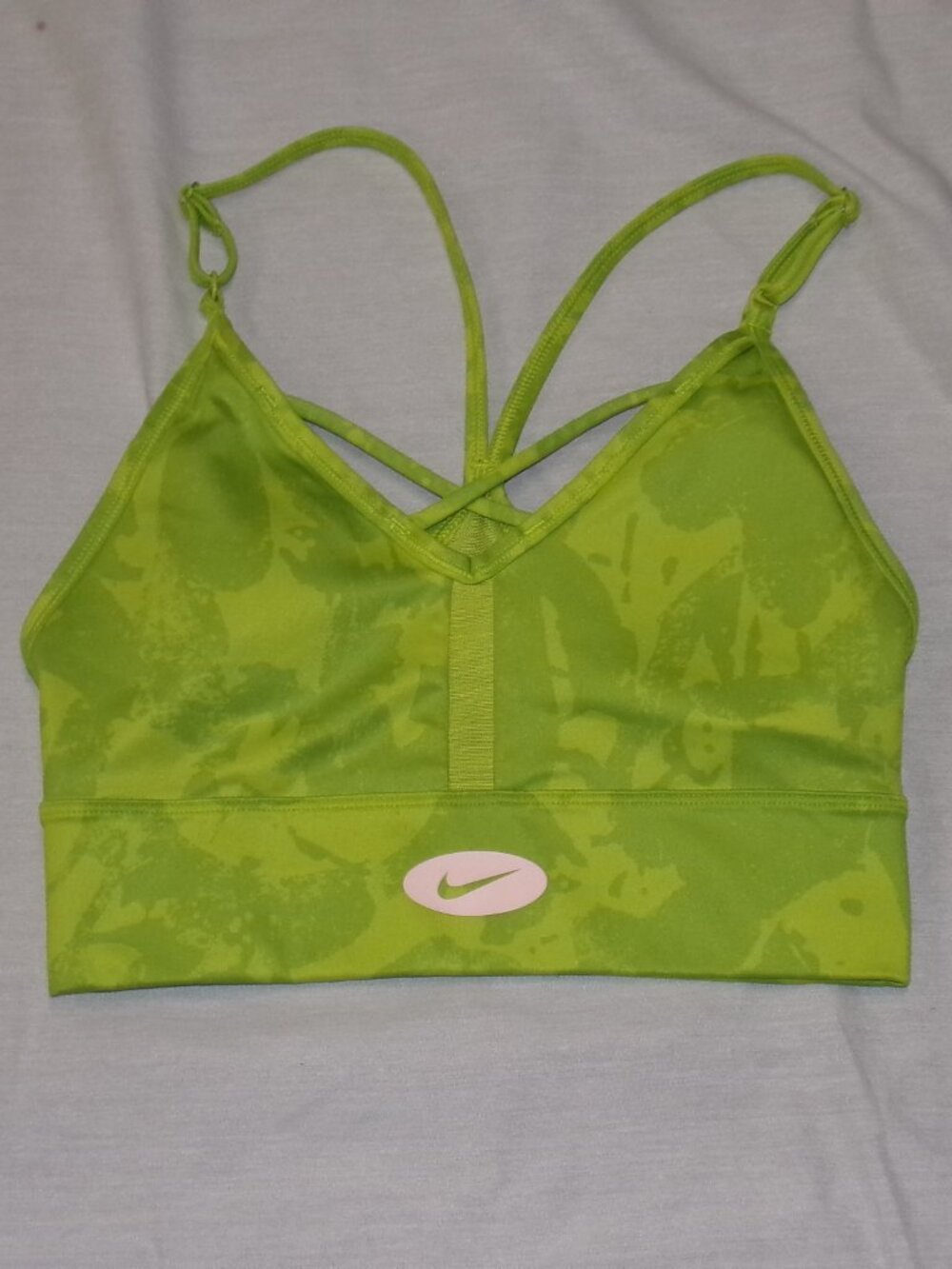 Nike Dri-FIT Women’s Green Yellow Printed Padded Longline Sports Bra sz XS
